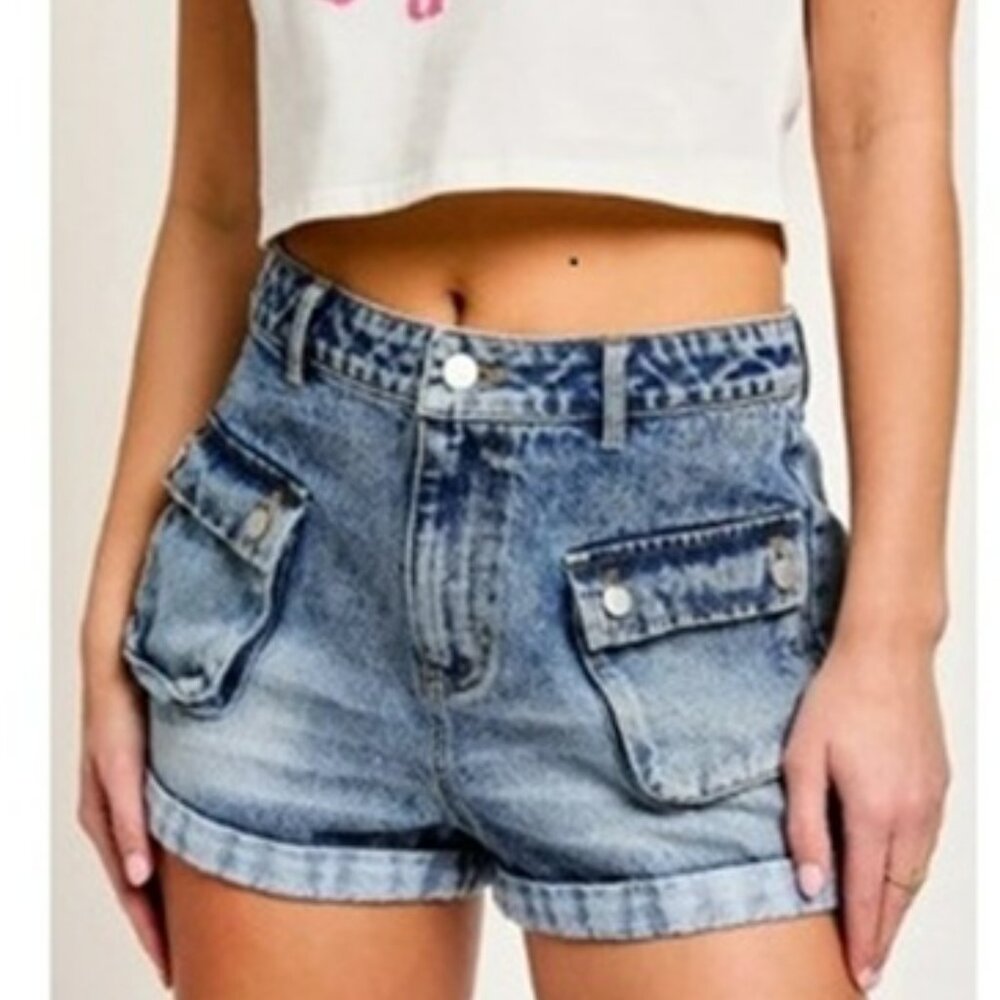 Denim Short, Pockets, Washed, New with Tags, Size S, M, and Large